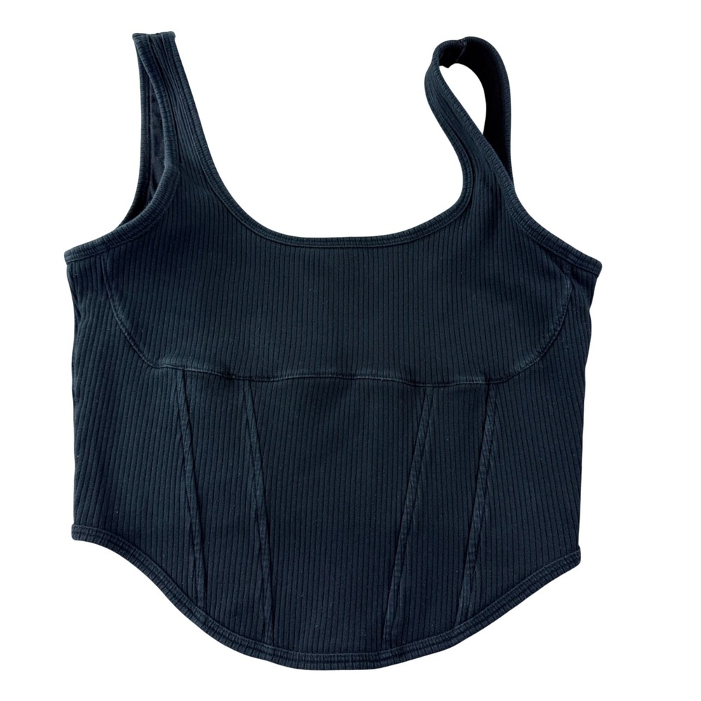 PINK Victoria's Secret Ribbed Corset Bralette Top Womens Large‎ Black Whimisgoth